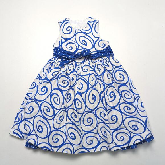 Jayne Copeland Dress Girls Size 6 Blue Swirl Polka Dot Sundress - Picture 1 of 6